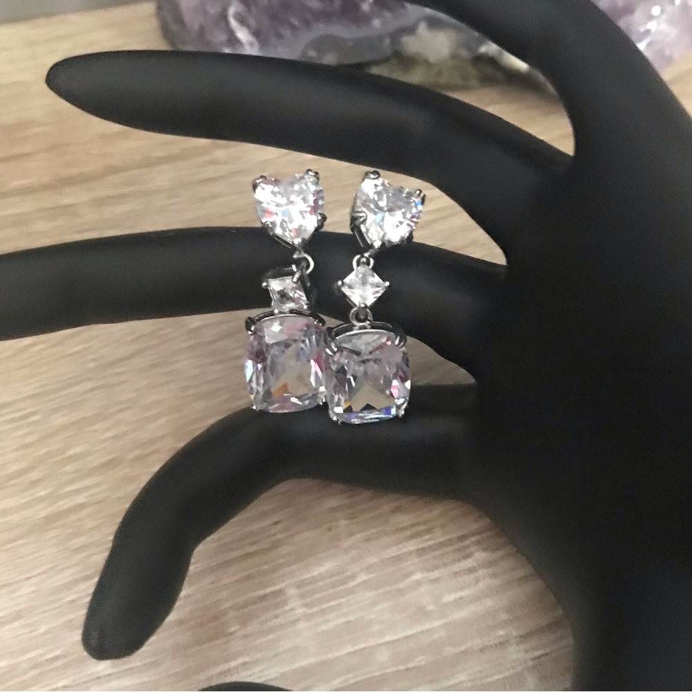 Cubic Zirconia Heart Dangle Earrings